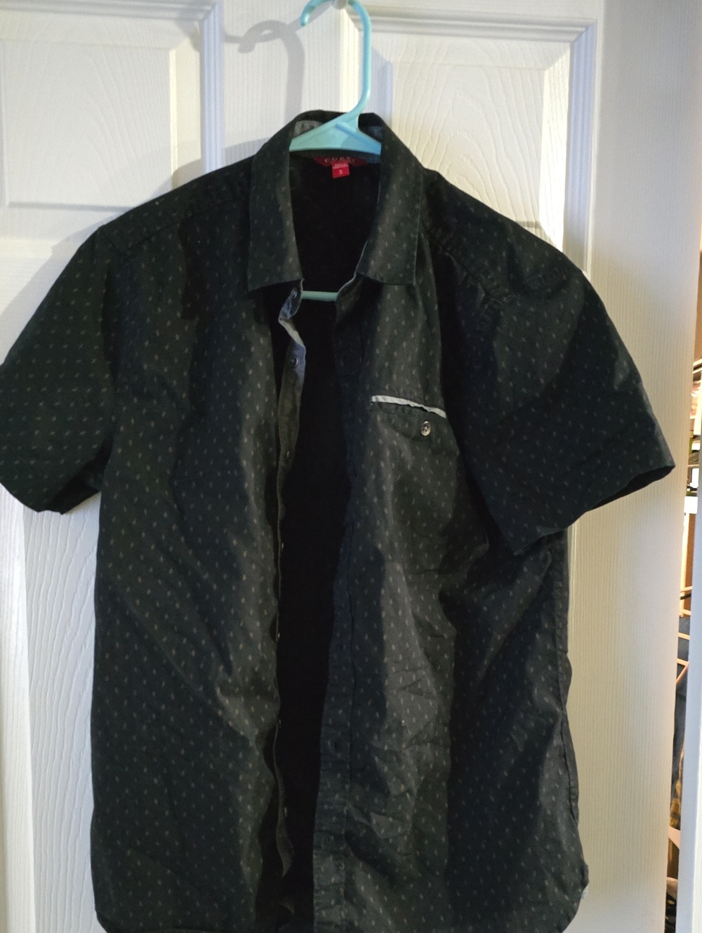 Short Sleeve Button-Up Shirt with Micro Dot Pattern